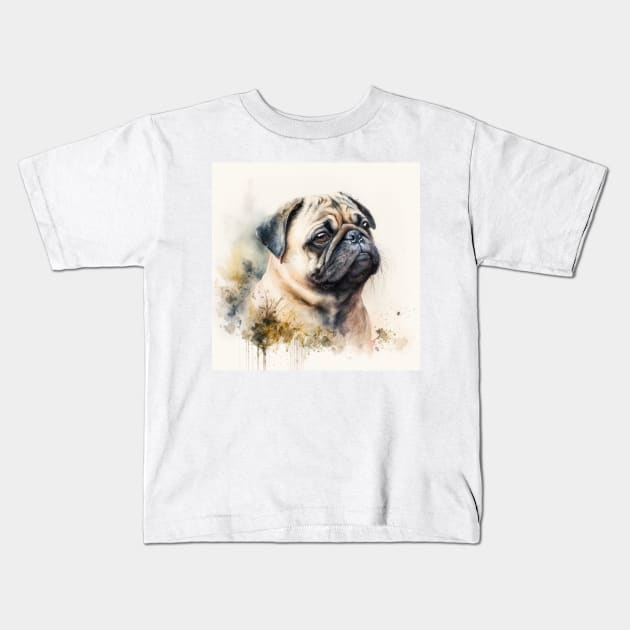 Pug Watercolour Style Painting Kids T-Shirt by TheArtfulAI